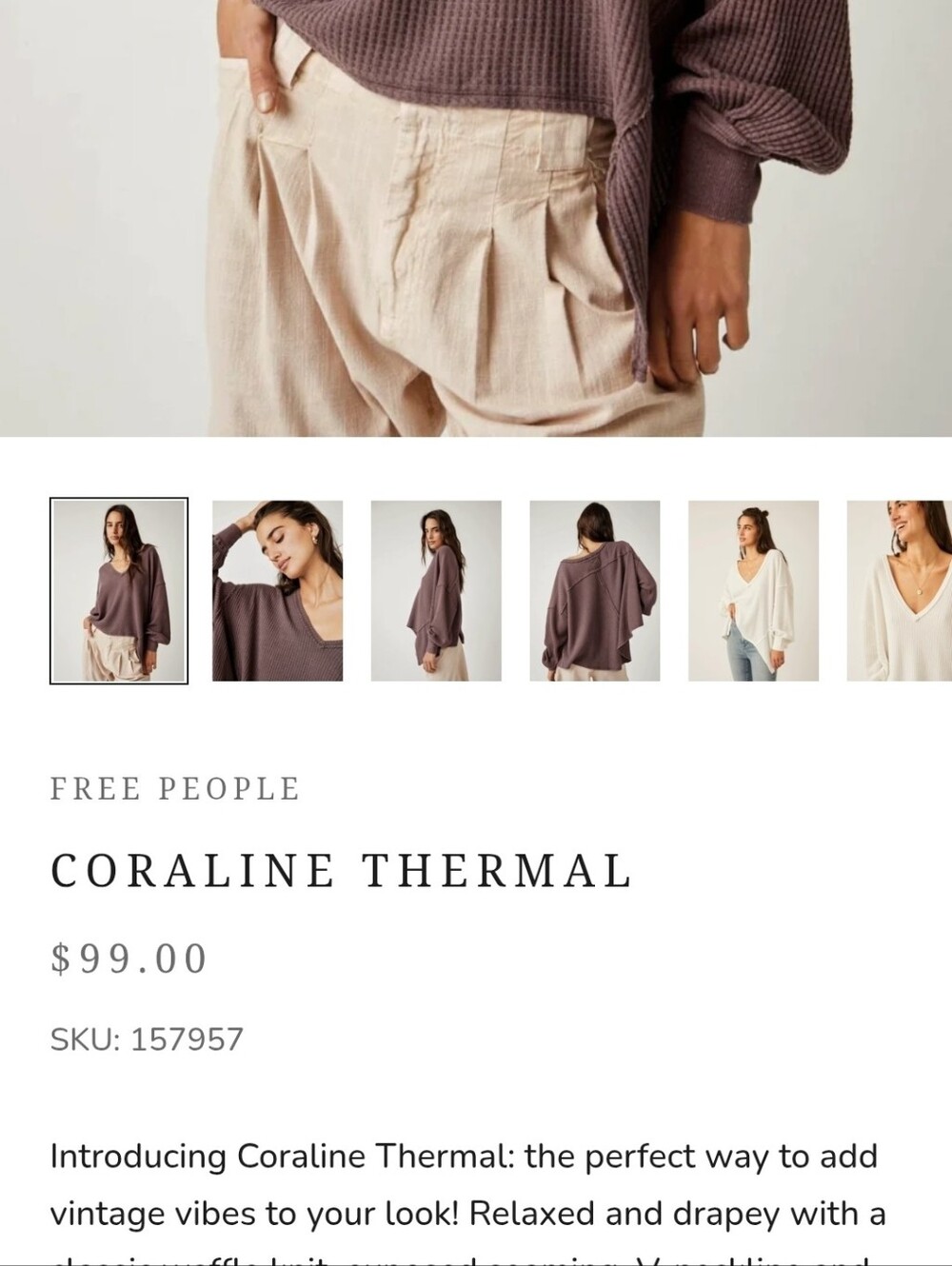 Free People Coraline Thermal Purple top. Large. 38ptp. We The Free - Picture 13 of 13